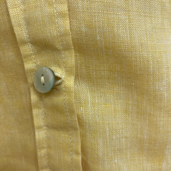 Chico's No Iron Linen Shirt Size 3 / XL Button Up 3/4 Sleeve Bright Yellow Top - Picture 8 of 15